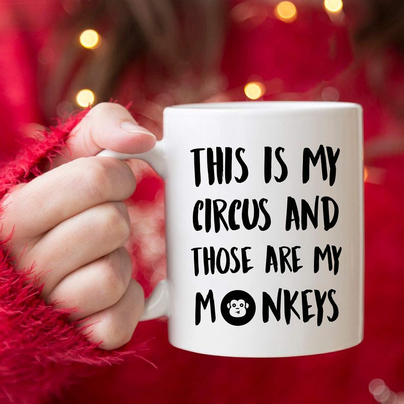 5Aup Christmas Gifts Funny Quote Coffee Mug, This Is My Circus and Those Are My Monkeys Novelty Ceramic Cups 11Oz, Unique Birthday and Holiday Gifts for Daughter Teacher Friend - Image 4